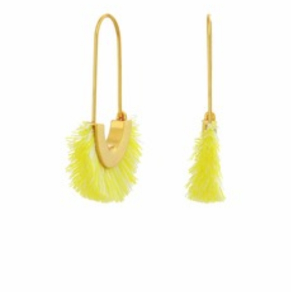 Madewell Boho Tassel Arc Wire Marled Sunshine Yellow Texture Fringe Earrings - Picture 2 of 4